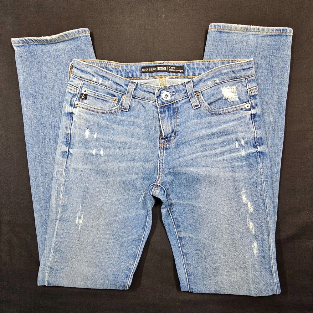 Big Star 1974 Kate Mid Rise Straight Jeans Size 25 Distressed Light Wash Denim